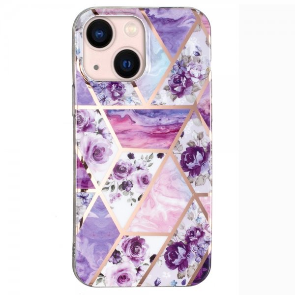 iPhone 15 Skal Marmormönster Blommor Lila