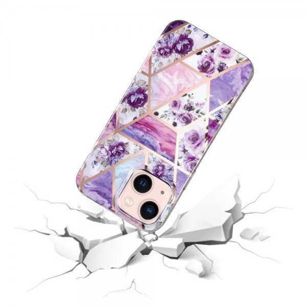 iPhone 15 Skal Marmormönster Blommor Lila