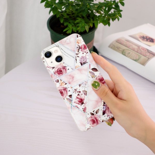iPhone 15 Skal Marmormönster Rosor Rosa