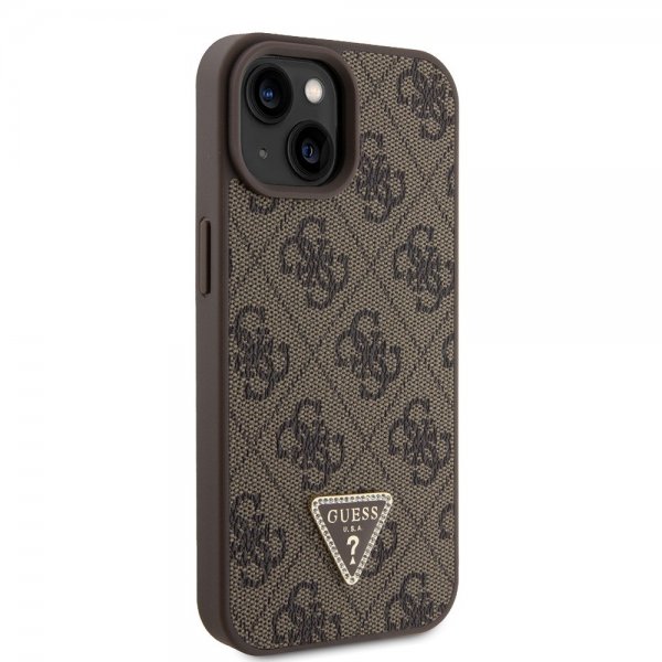 Guess iPhone 15 Skal Metal Logo Strass Crossbody Strap Brun