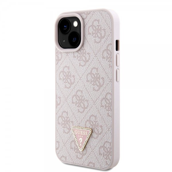 Guess iPhone 15 Skal Metal Logo Strass Crossbody Strap Rosa