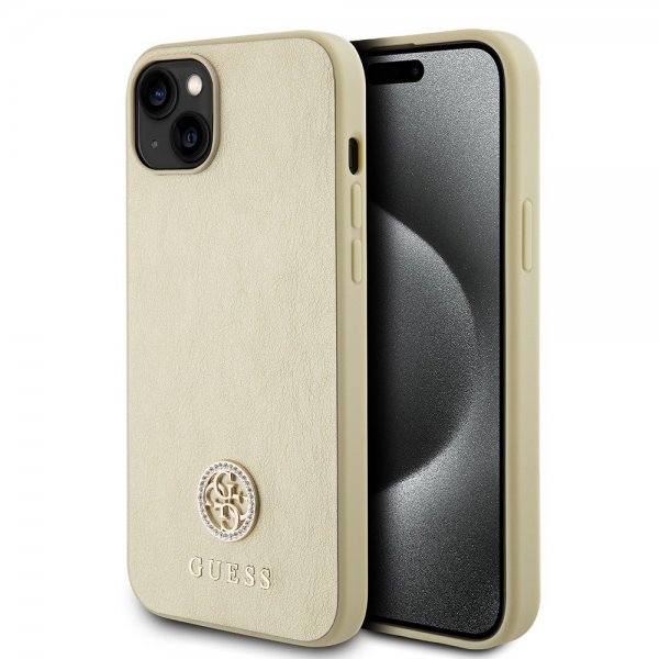 Guess iPhone 15 Skal Metal Logo Strass Guld