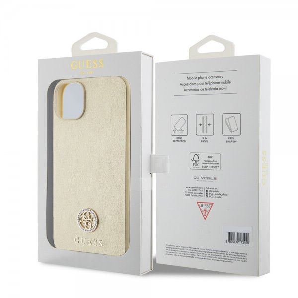 Guess iPhone 15 Skal Metal Logo Strass Guld