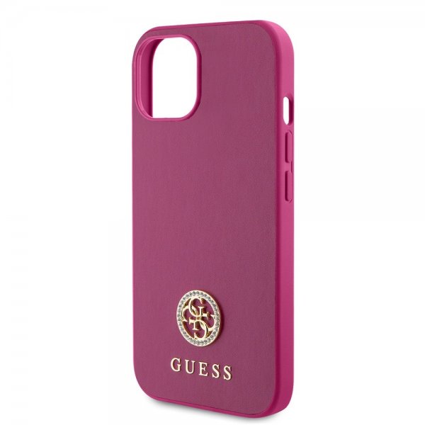 Guess iPhone 15 Skal Metal Logo Strass Metallic Rosa