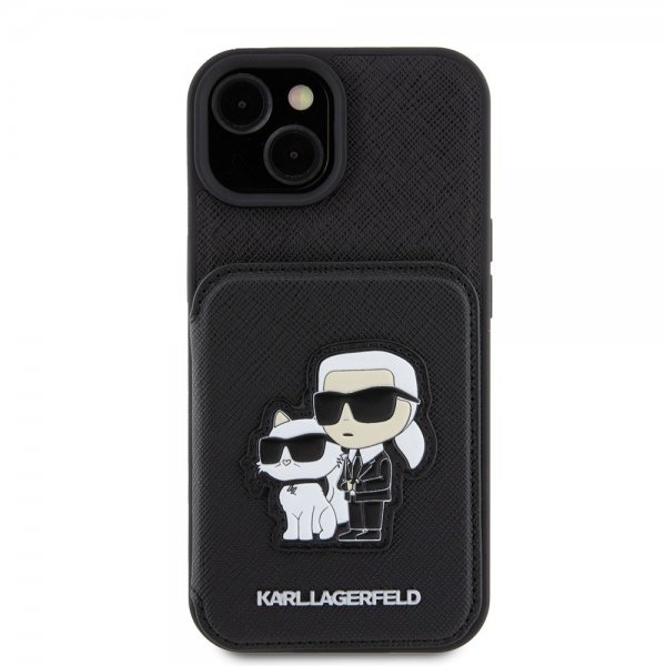 Karl Lagerfeld iPhone 15 Skal Saffiano Card Slots & Stand Svart