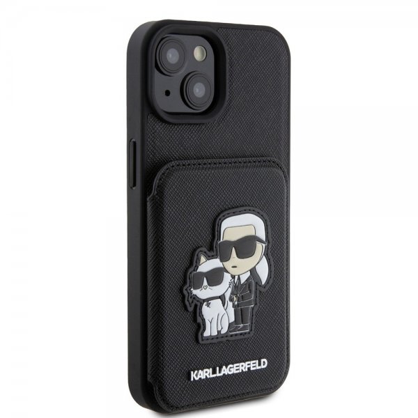 Karl Lagerfeld iPhone 15 Skal Saffiano Card Slots & Stand Svart