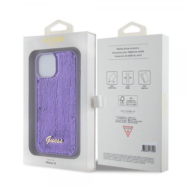 Guess iPhone 15 Skal Sequin Lila