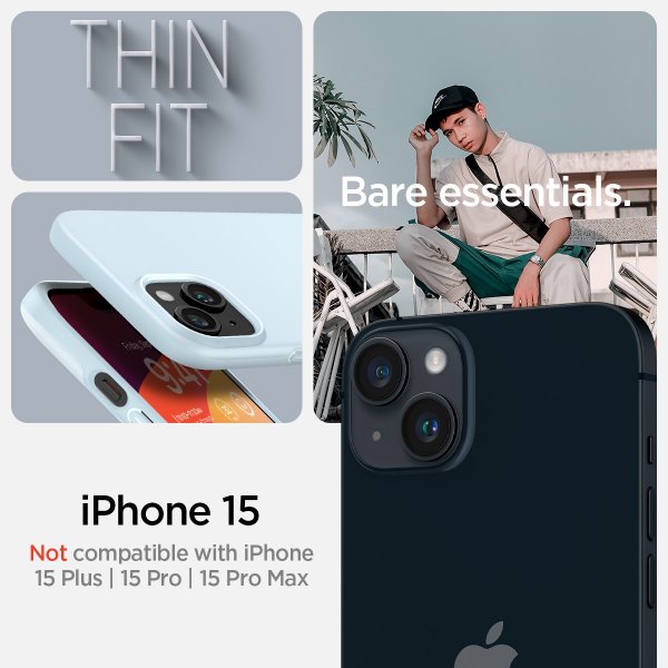 Spigen iPhone 15 Skal Thin Fit Mute Blue