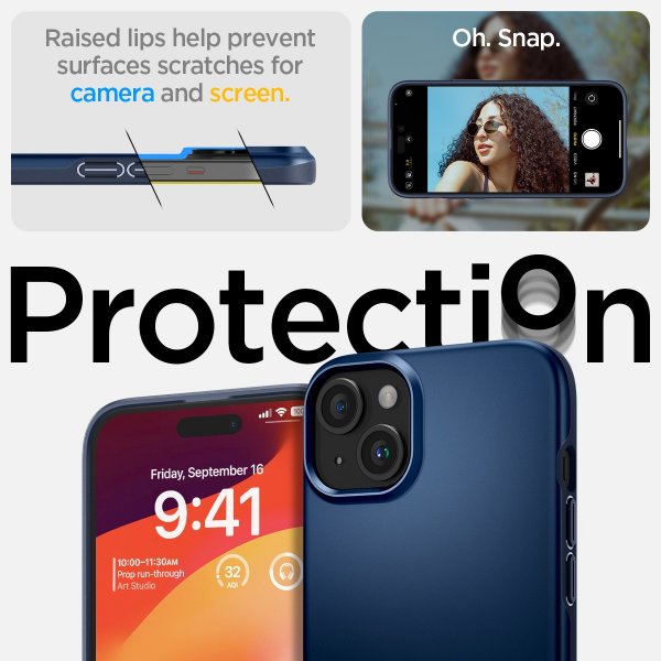 Spigen iPhone 15 Skal Thin Fit Navy Blue