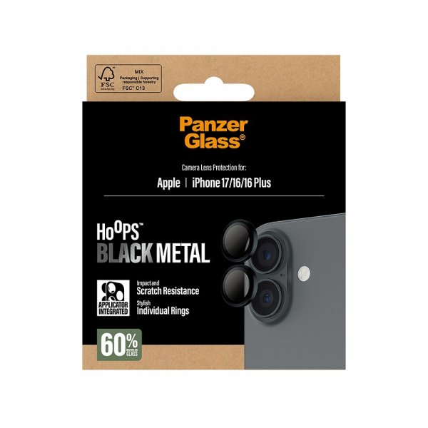 PanzerGlass iPhone 16/16 Plus/iPhone 17 Kameraskydd Hoops Svart