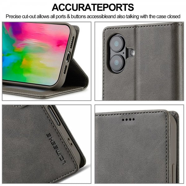 Lc.Imeeke iPhone 16 Fodral med Kortfack Stativfunktion Grå
