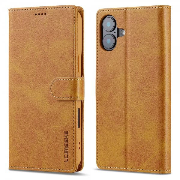 Lc.Imeeke iPhone 16 Fodral med Kortfack Stativfunktion Ljusbrun