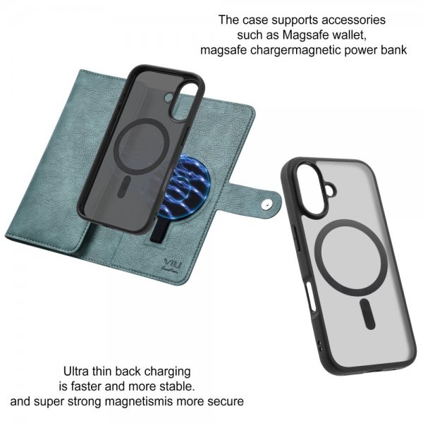 VILI iPhone 16 Fodral med Löstagbart Skal GV Series MagSafe Grön