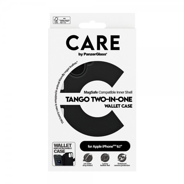 CARE by PanzerGlass iPhone 16 Fodral Tango Two-in-One Wallet MagSafe Svart