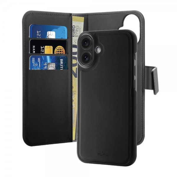 Puro iPhone 16 Fodral Wallet Detachable 2 in 1 Svart