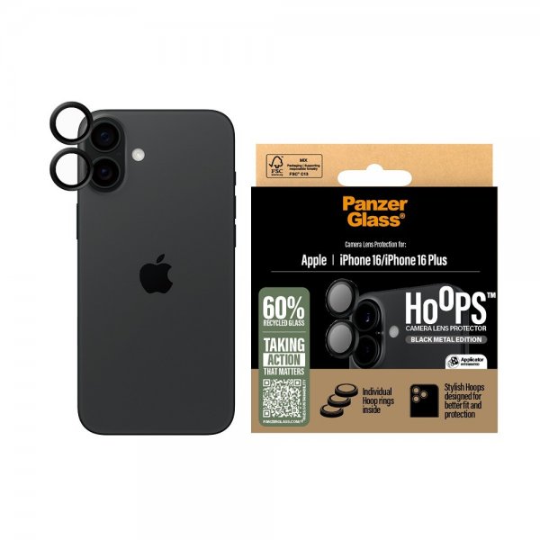 PanzerGlass iPhone 16/iPhone 16 Plus Kameraskydd Hoops Svart
