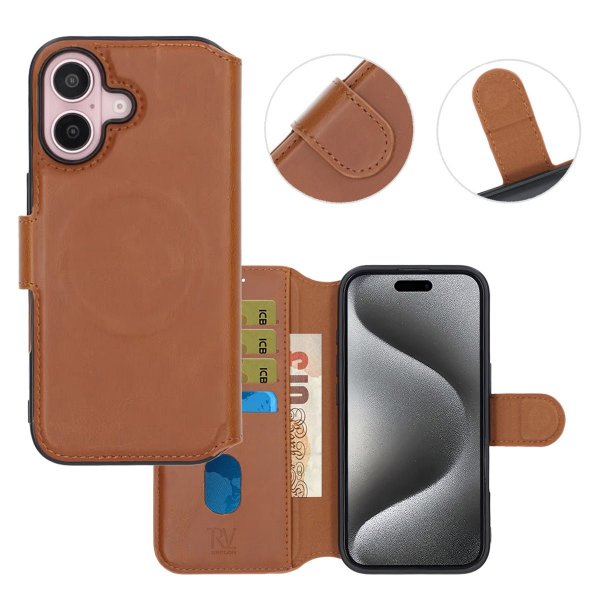 Rvelon iPhone 16 Fodral 4 Kortfack MagSafe Brun