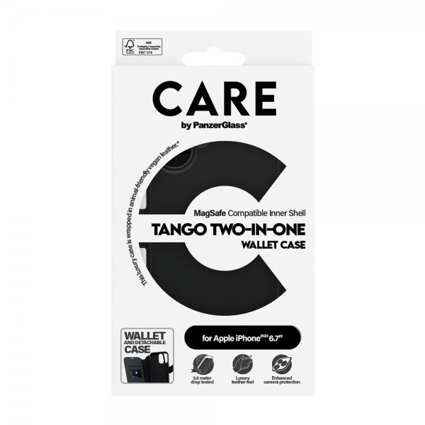 CARE by PanzerGlass iPhone 16 Plus Fodral Tango Two-in-One Wallet MagSafe Svart