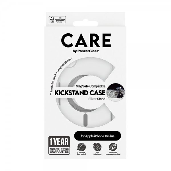 CARE by PanzerGlass iPhone 16 Plus Skal Kickstand MagSafe Silver