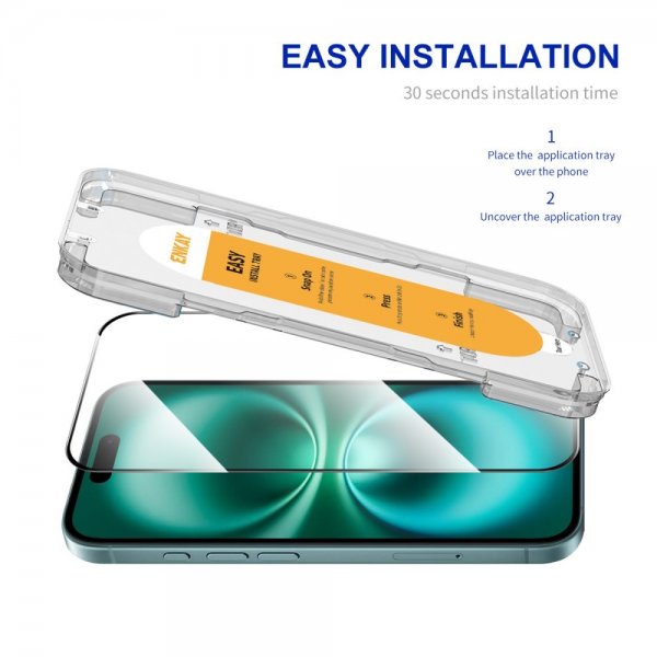 Enkay iPhone 16 Plus Skärmskydd med Monteringsram Easy Install