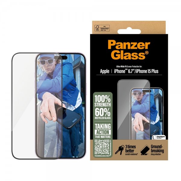 PanzerGlass iPhone 15 Plus/iPhone 16 Plus Skärmskydd Ultra-Wide Fit EasyAligner