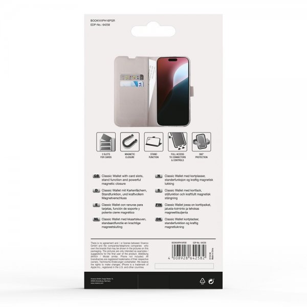 Vivanco iPhone 16 Pro Fodral Classic Wallet Greige