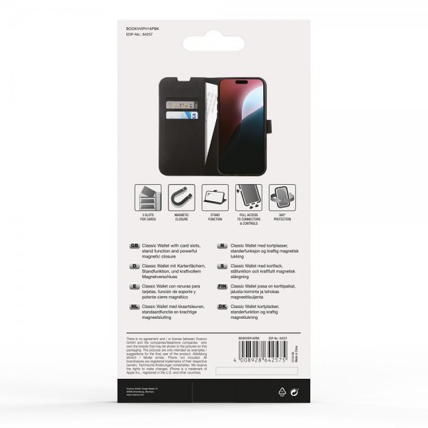 Vivanco iPhone 16 Pro Fodral Classic Wallet Svart