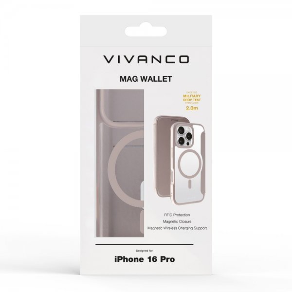 Vivanco iPhone 16 Pro Fodral Mag Wallet Greige