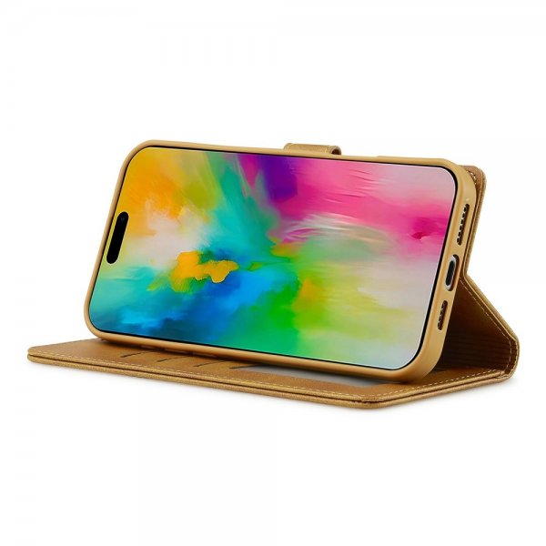Lc.Imeeke iPhone 16 Pro Fodral med Kortfack Stativfunktion Ljusbrun