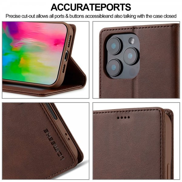 Lc.Imeeke iPhone 16 Pro Fodral med Kortfack Stativfunktion Mörkbrun
