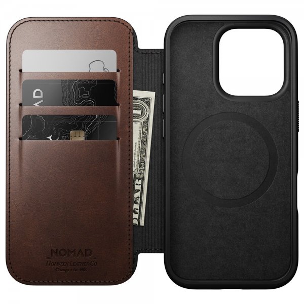 Nomad iPhone 16 Pro Fodral Modern Leather Folio Horween Rustic Brown