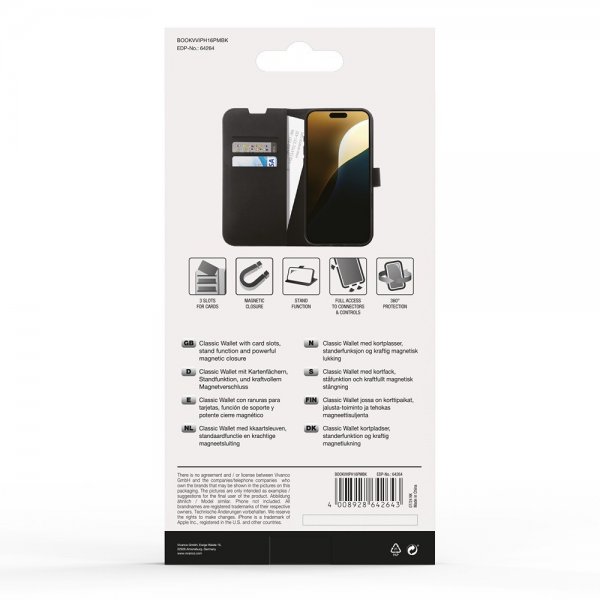 Vivanco iPhone 16 Pro Max Fodral Classic Wallet Svart