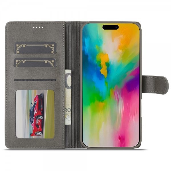 Lc.Imeeke iPhone 16 Pro Max Fodral med Kortfack Stativfunktion Grå