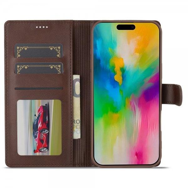 Lc.Imeeke iPhone 16 Pro Max Fodral med Kortfack Stativfunktion Mörkbrun