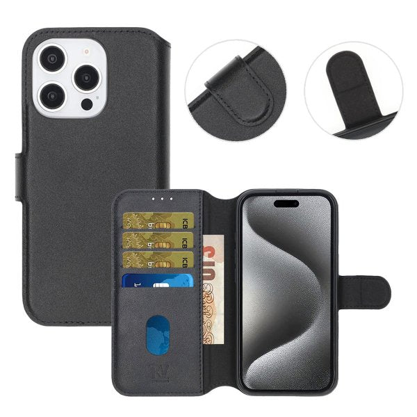 Rvelon iPhone 16 Pro Max Fodral Äkta läder Kortfack Svart