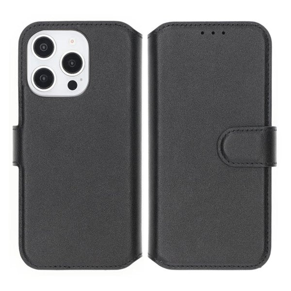 Rvelon iPhone 16 Pro Max Fodral Äkta läder Kortfack Svart