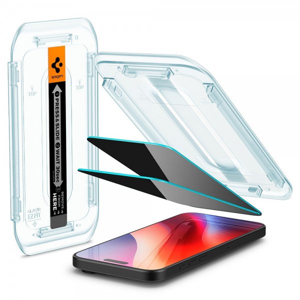 Spigen iPhone 16 Pro Max/iPhone 17 Pro Max Skärmskydd GLAS.tR EZ Fit Privacy 2-pack