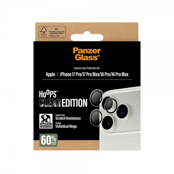 PanzerGlass iPhone 16 Pro/Pro Max/17 Pro/Pro Max Kameraskydd Hoops Transparent