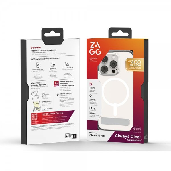 ZAGG iPhone 16 Pro Skal Crystal Palace Snap Kickstand Transparent
