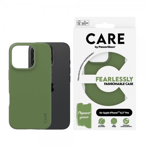 CARE by PanzerGlass iPhone 16 Pro Skal Fashionable Grön