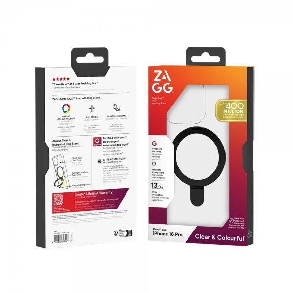 ZAGG iPhone 16 Pro Skal Santa Cruz Snap Ring Stand Svart