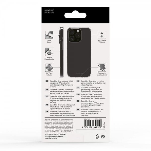 Vivanco iPhone 16 Pro Skal Super Slim Transparent