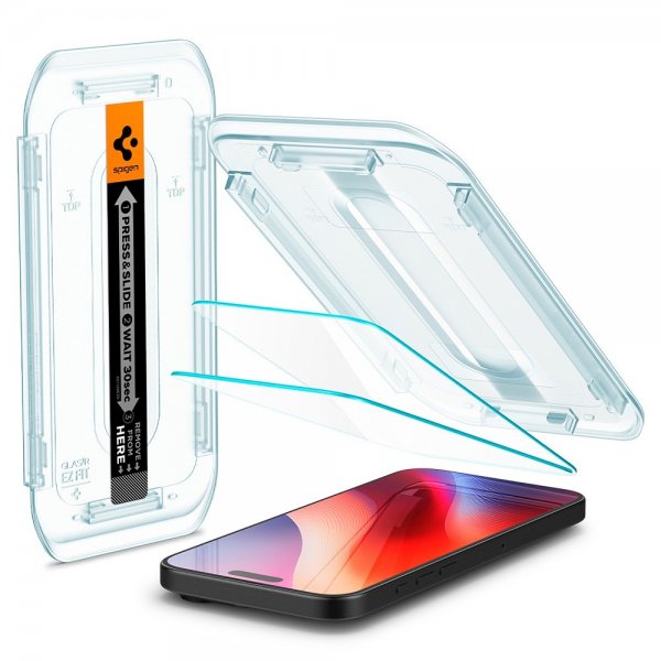 Spigen iPhone 16 Pro/iPhone 17/17 Pro Skärmskydd GLAS.tR EZ Fit 2-pack