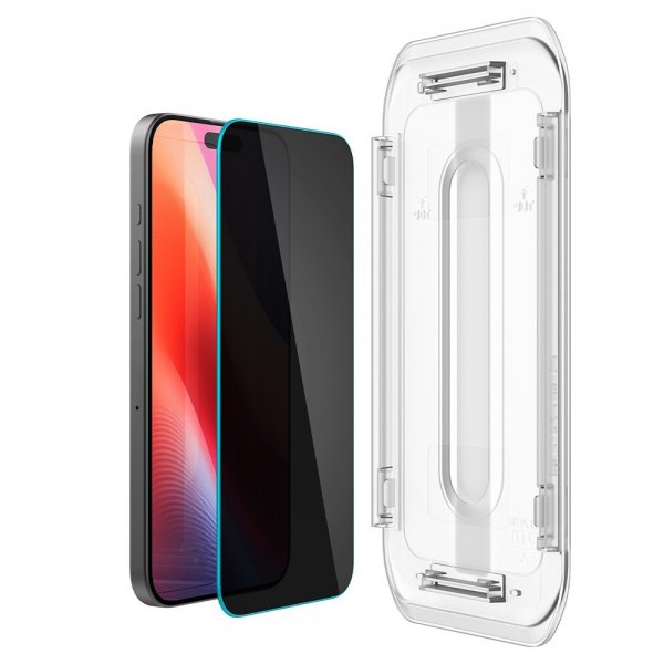 Spigen iPhone 16 Pro/iPhone 17/17 Pro Skärmskydd GLAS.tR EZ Fit Privacy 2-pack