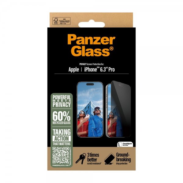 PanzerGlass iPhone 16 Pro Skärmskydd Ultra-Wide Fit Privacy EasyAligner