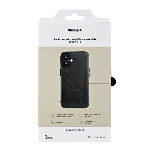 Buffalo iPhone 16 Skal Äkta läder MagSeries Svart