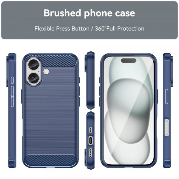 iPhone 16 Skal Borstad Kolfibertextur Blå
