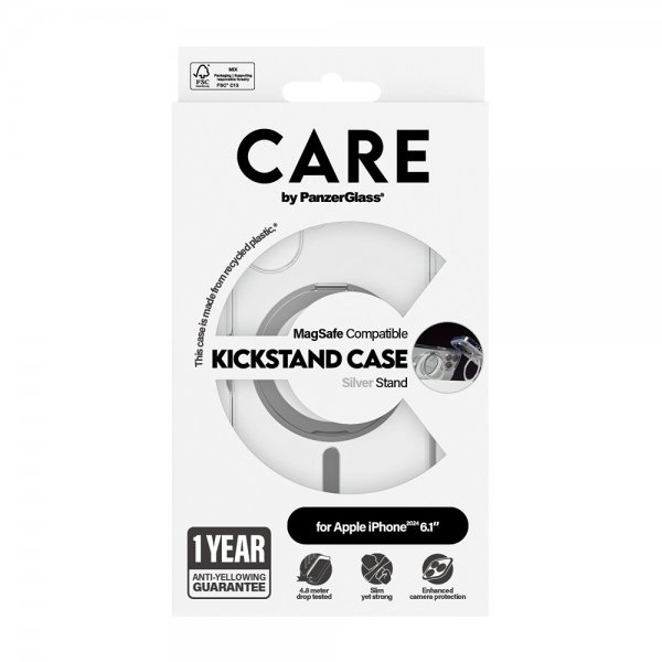 CARE by PanzerGlass iPhone 16 Skal Kickstand MagSafe Silver