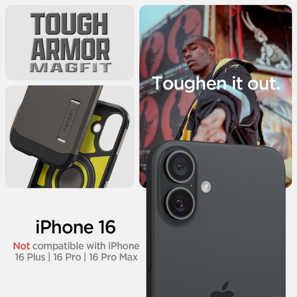 Spigen iPhone 16 Skal Tough Armor MagFit Gunmetal