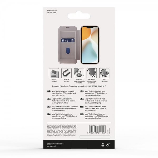 Vivanco iPhone 16e/17e Fodral Mag Wallet Grå
